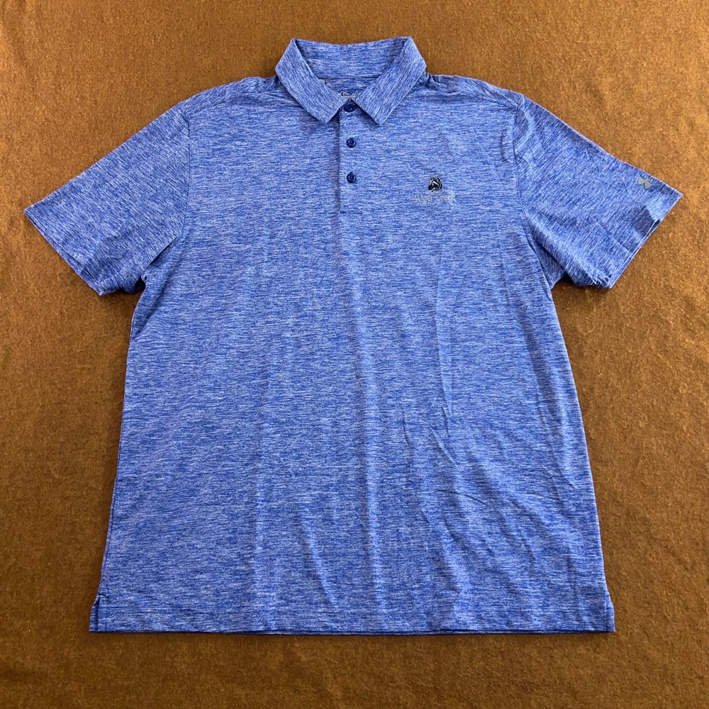 Under Armour Mens Large Blue Heathered HeatGear Wolf Creek Polo Shirt